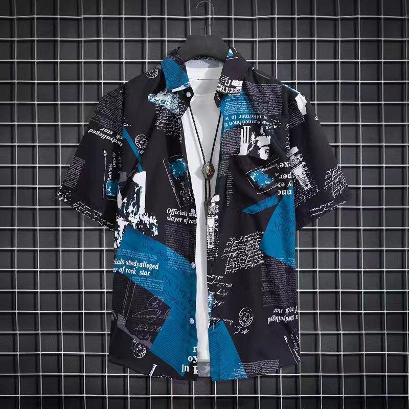 

Unisex Retro Floral Cuban Collar Short Sleeve Shirt Triple Extra Large