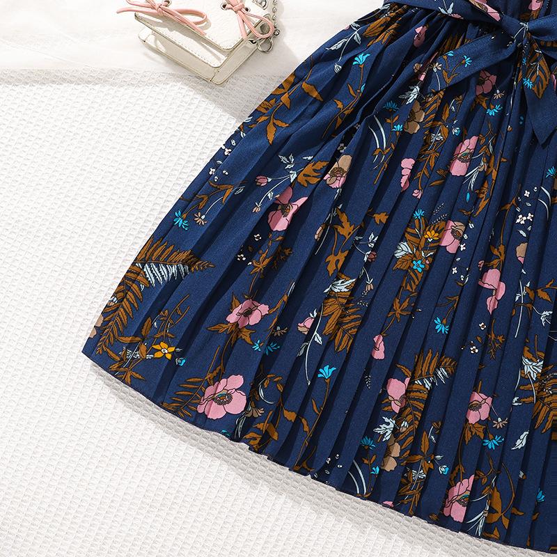 Girls' Dress Children's Clothing Summer Suspender Retro Printed Temperament Pleated Dress