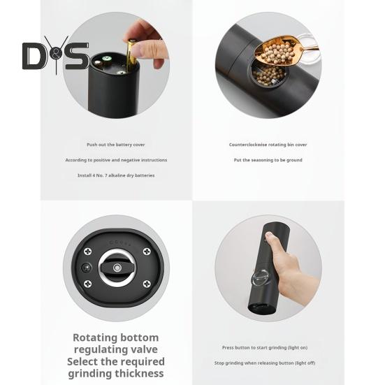 Electric Salt And Pepper Grinder Battery Powered Coarseness Mill Automatic Salt Mill with LED Light for Kitchen BBQ