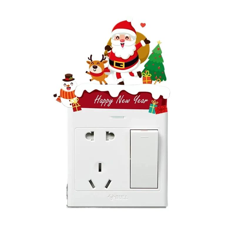 Neujahr Weihnachten Selbstklebende Aufkleber PVC Weihnachten Schalter Fenster Dekorative Aufkleber Abnehmbar Weihnachtsmann Elch Muster Neujahrsdeko