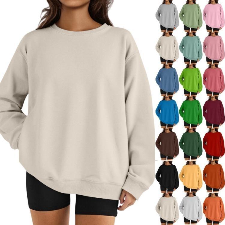 Damen Winter Fleece Tops Langarm Sweatshirt Lässiger Rundhalsausschnitt Pullover Lockerer Schnitt Warme Wintertops