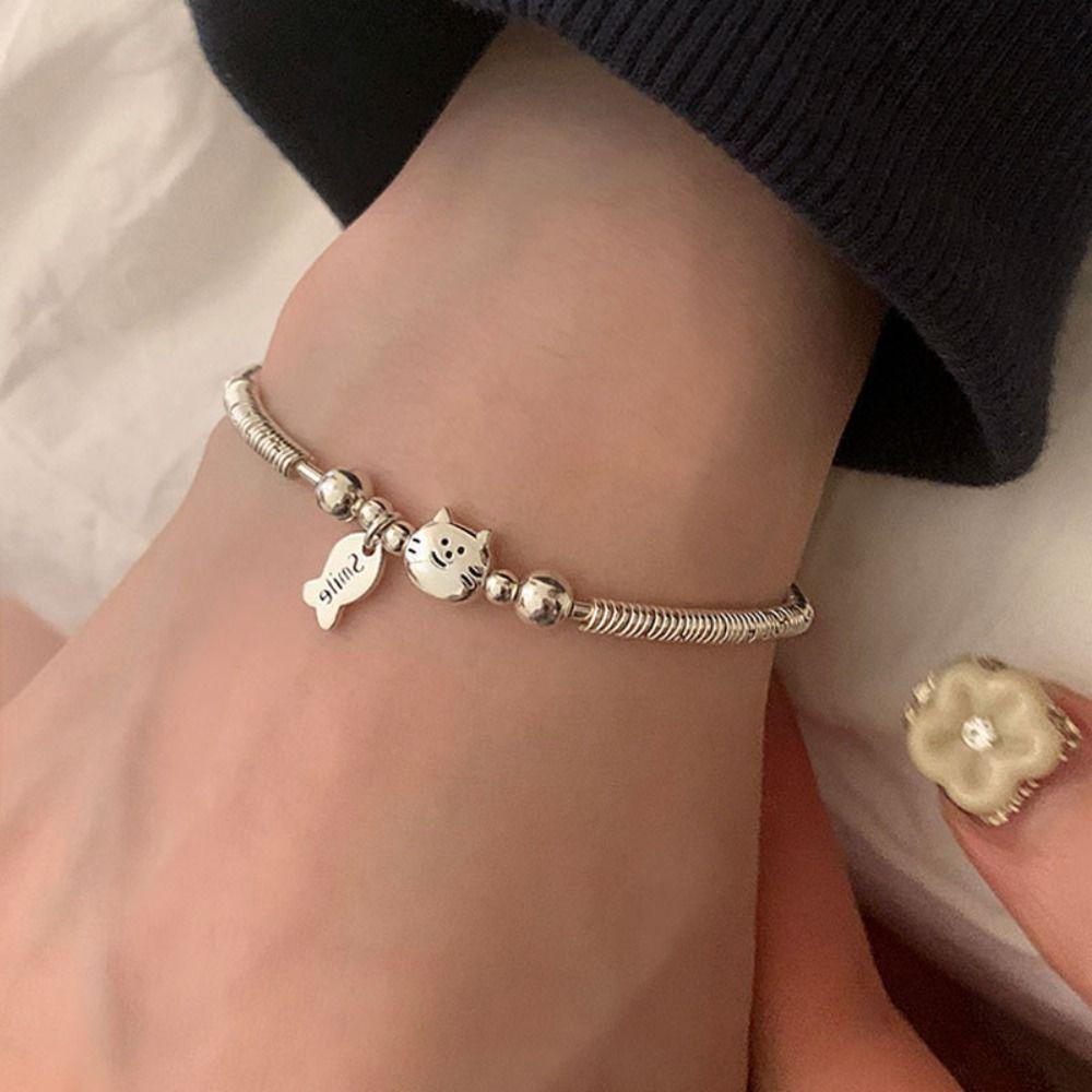 2PCS Lovers Friends Cat Fish Bracelet Cute Metal Beaded Bracelet Cartoon Cute Dog Bracelets  Couple