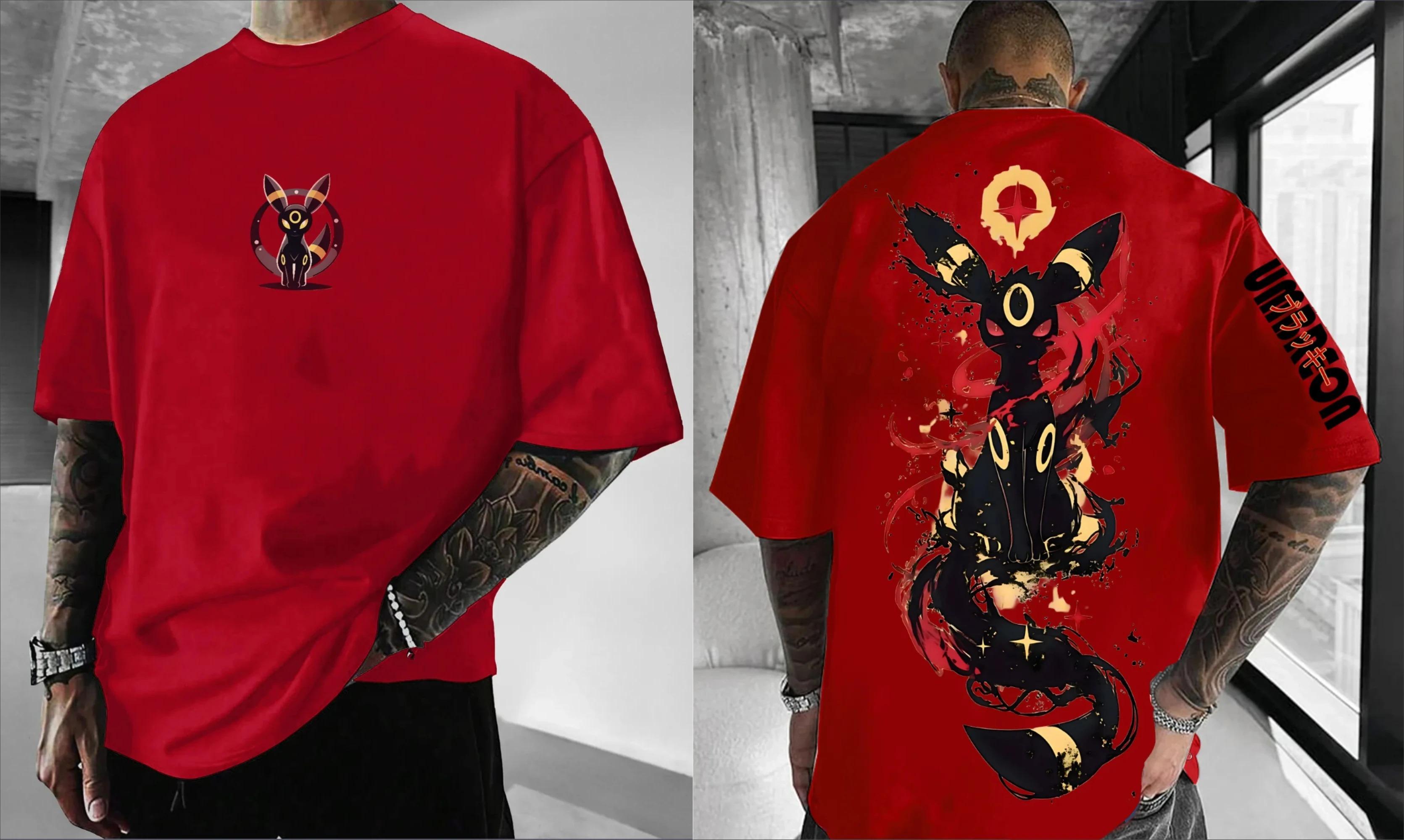 2026 Покемон Японский Аниме Периферия Умбреон Футболка с коротким рукавом Покемон Лето Унисекс Мода Дышащий Спортивный Топ 4XL