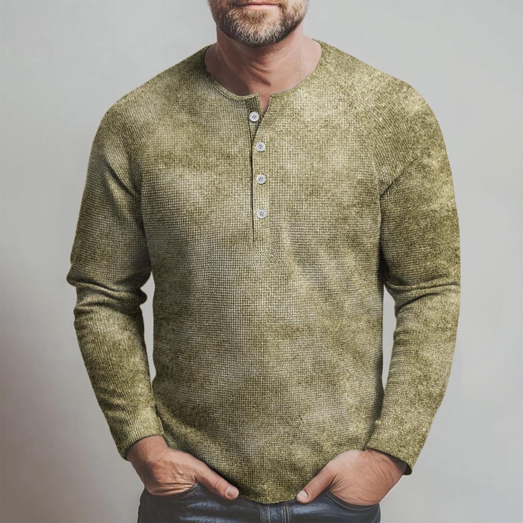 Pánský volný ležérní top s límečkem na knoflíčky a dlouhým rukávem