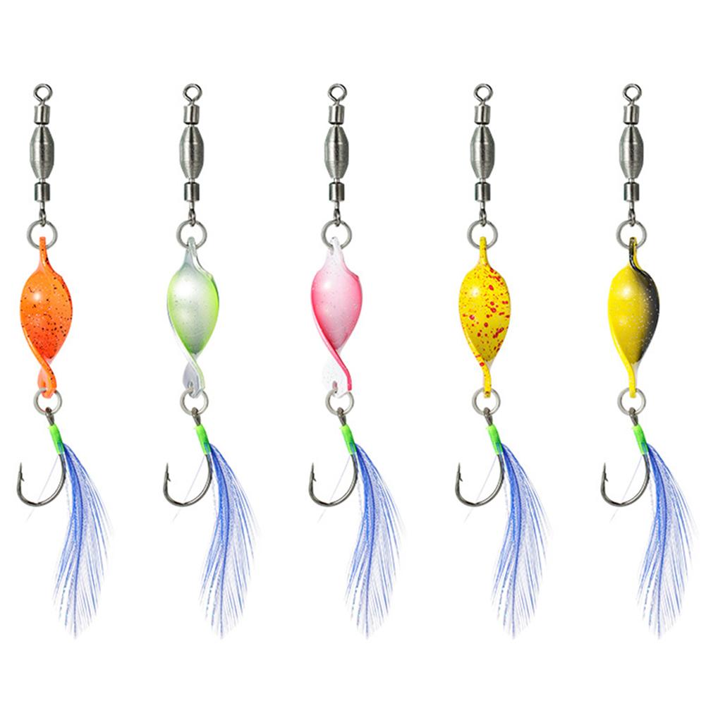 

5 шт. Металлические блесны с кручением, Искусственные жесткие приманки, Вращающиеся на 360 градусов металлические джиги с перьями, Рыболовные аксессуары синий