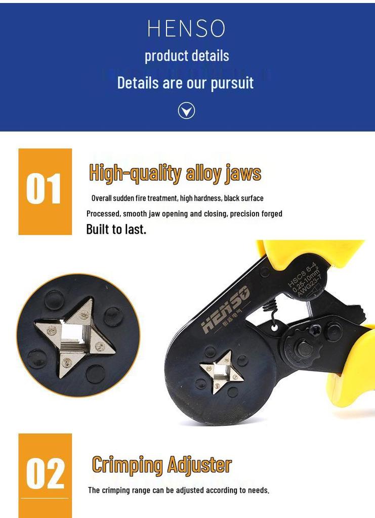 HSC8 6-4 Tubular Terminal Crimping Pliers - Sleeve Type, Manual Crimping Tool