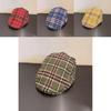 Vintage Japanese Plaid Beret Hat For Women With Short Brim Casual Fashion Accessory
