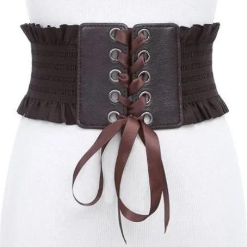 Fashion Gothic Elastic Belts for Woman Sexy Black Pu Leather Wide Corset Belt Female Cinturones Para Mujer Heart Cummerbunds