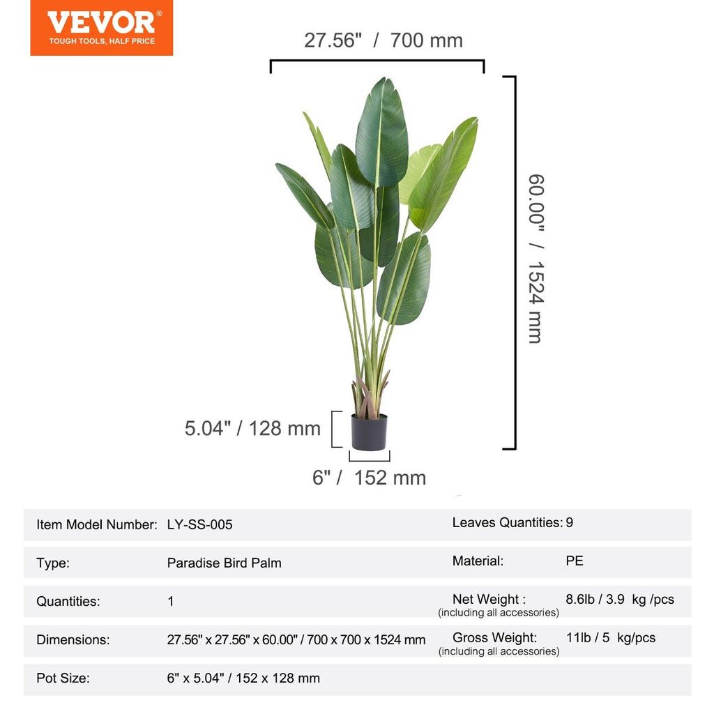 Artificial Birds Of Paradise Tree, 1.5mTall Faux Plant, PE Material & Anti-Tip Tilt Protection Low-Maintenance Plant, Lifelike Green Fake Tree for