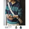 Madden Parka American Casual Contrast Color Stripes Hooded Knitwear Preppy Style Sweater Loose Pullover Sweatershirt Men's Autumn