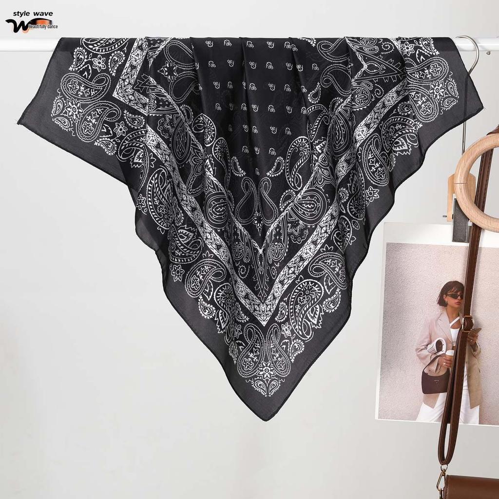 Xiaohongshu Women's Retro Faux Silk Printed Scarf - Versatile Spring/Summer Accessory.
