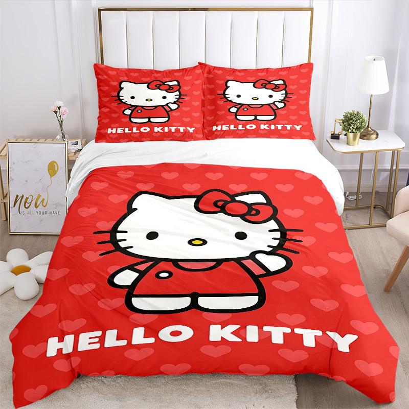 3pcs Hello Kitty Duvet Cover Set, 1 Duvet Cover + 2 Pillowcases (No Insert), High-Definition Print, Home & Dorm Set yy251208031
