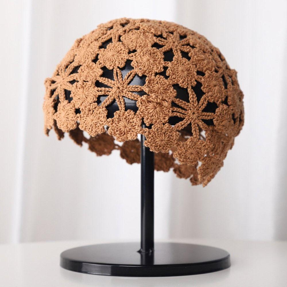 Flowers Knitted Hat Hollowed Out Skullies Hat Breathable Sun Visor  for Women