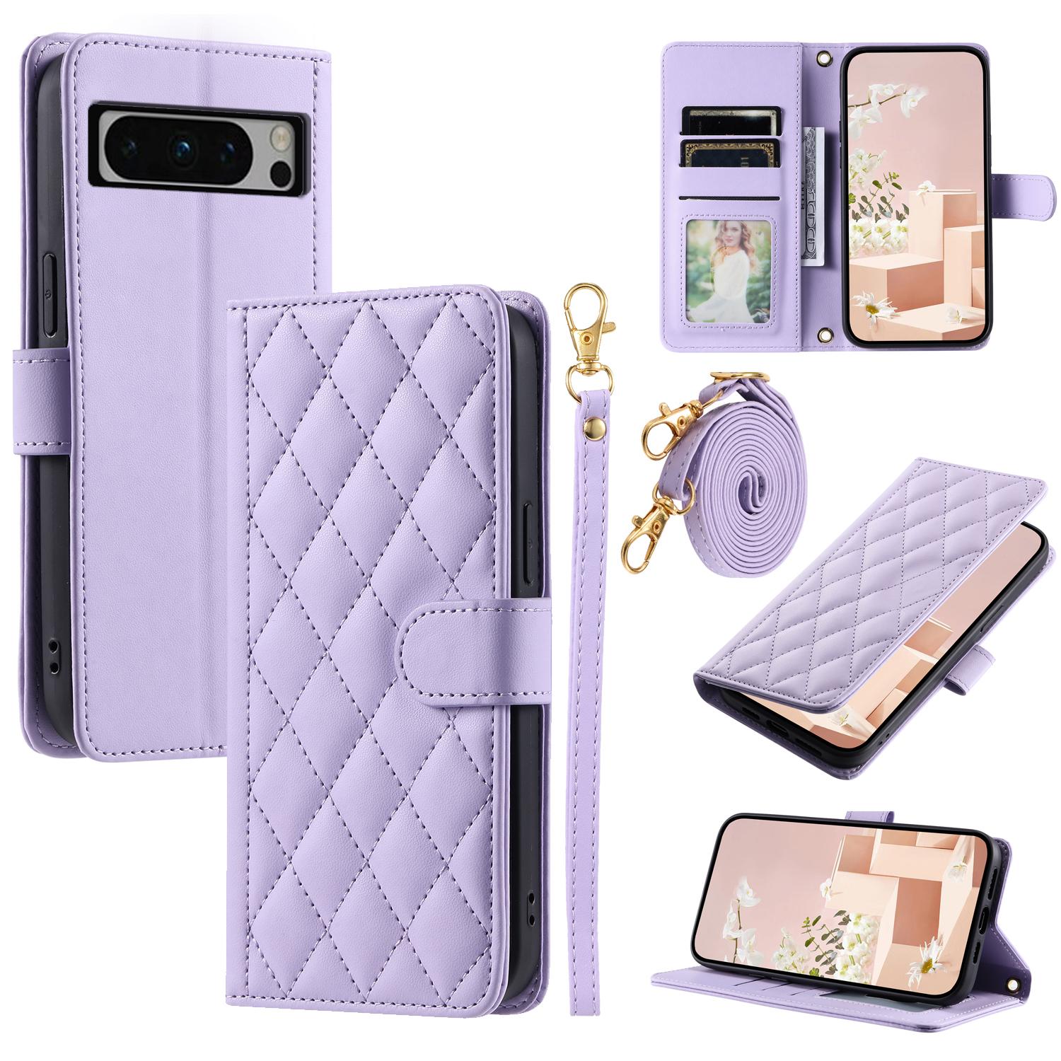 

For Google Pixel 8 Pro Wallet Case Rhombus Grid PU Leather Phone Cover C