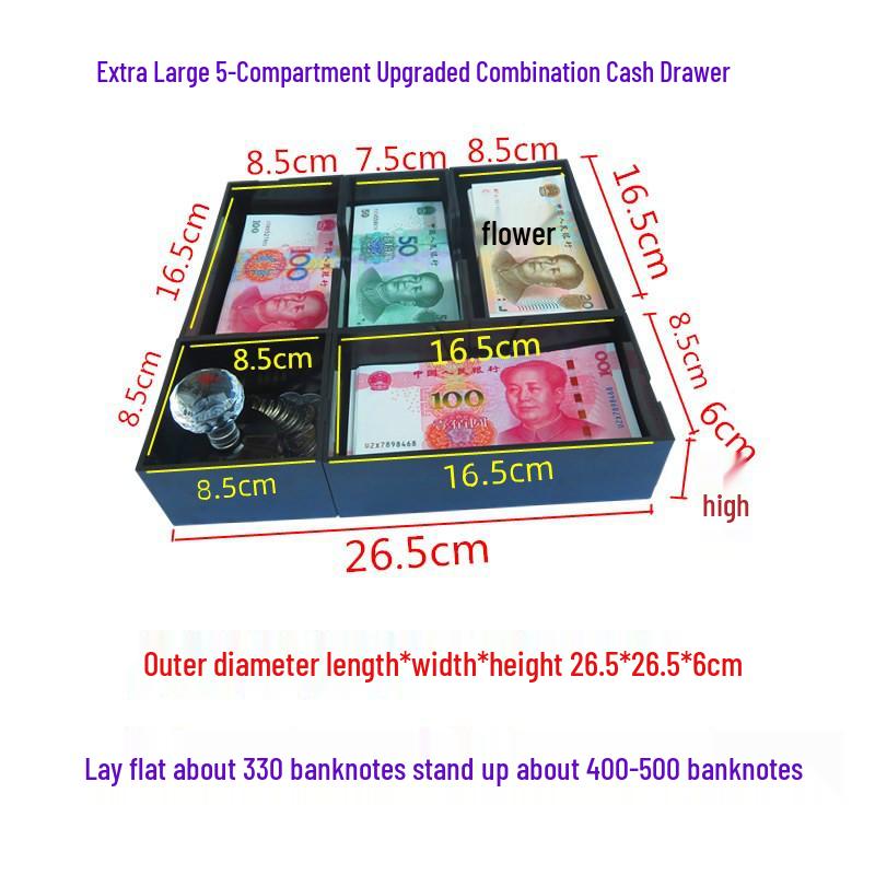 Kassenschublade mit fünf Fächern und Metallklammern