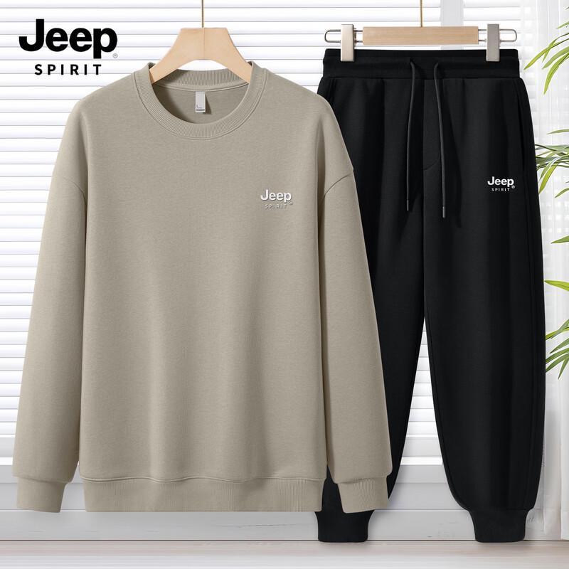JEEP SPIRIT Men's 2025 Autumn Loose Fit Sweatshirt & Sweatpants Set