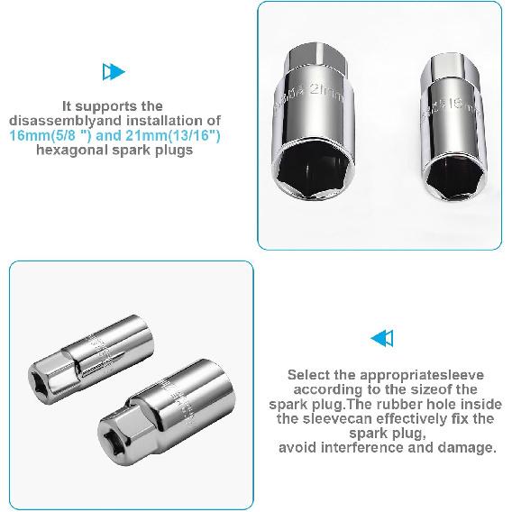 3Pcs Spark Plug Socket Wrench Set T-Handle, Universal 5/8" & 13/16" Spark Plug Tool Remover And Taller Tool For Motorcycles, Lawn Mowers, Small Motor