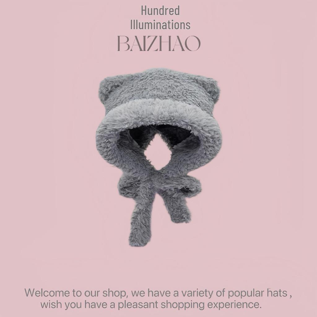 Mångsidig koreansk randig stickad vintermössa med fluffigt öronvärmare