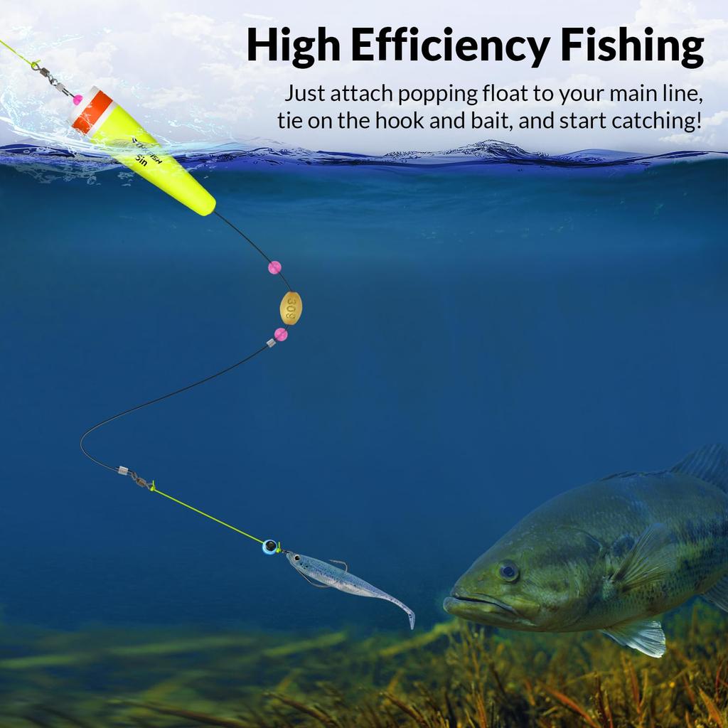 THKFISH Popping Fishing Floats with Yellow Wire 40g 4-Pack Cork, - Included,