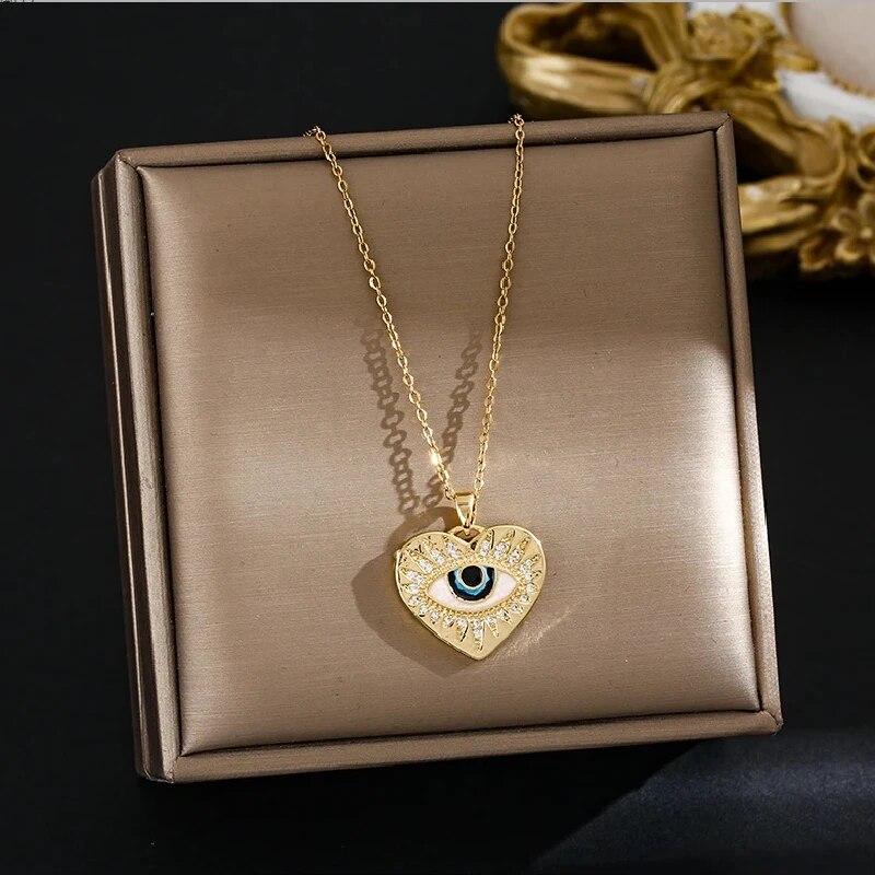 1 Stück Luxus Wind Teufelsauge Kupfer Anhänger Titanstahl Kette Vergoldete Halskette Modeaccessoires