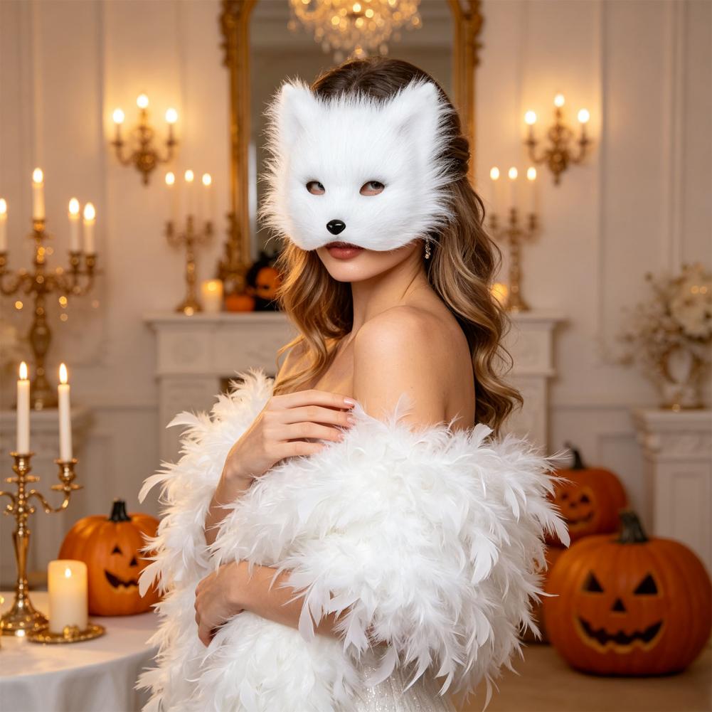 Plush Fox Cosplay Mask, Fluffy Fox Tail, Cosplay Costumes Props, Fuzzy Fox Mask for Costume Party Anime Convention
