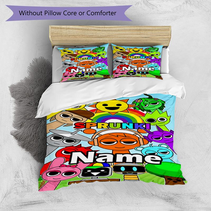 3pcs Duvet Cover Set (1*Duvet Cover + 2*Pillowcase, Without Core), Custom Name Sprunki Game Pattern Bedding Set, Home Bedroom Decor Gift