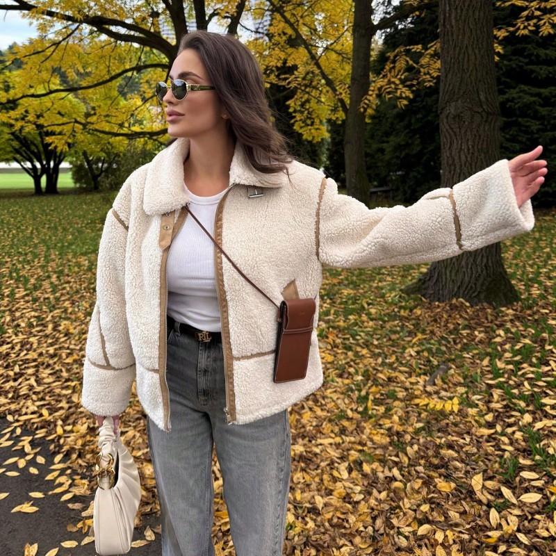 Womens Fleece Lined Zip-Up Jacket Double-Sided Warm Outerwear Casual Office Wear