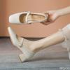 Nouvelles chaussures polyvalentes à talons hauts pour femmes en cuir souple français à talon épais Mode chaussures à bout carré Élégantes Escarpins confortables pour dames Mujer