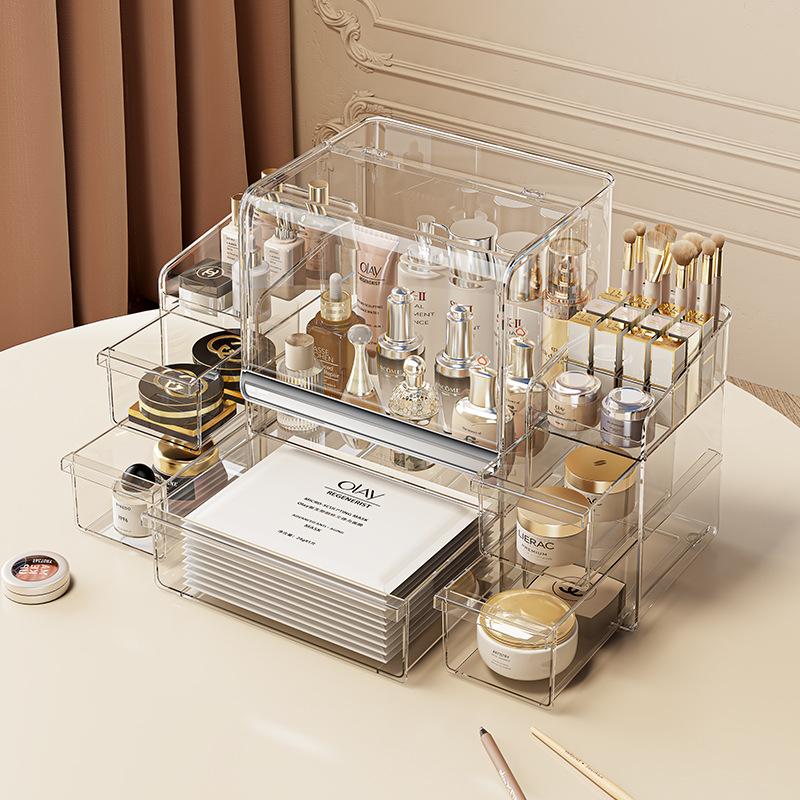Cosmetics Storage Box Desktop Premium Sense Dust-proof Large Capacity Dresser Transparent Skin Care Shelf