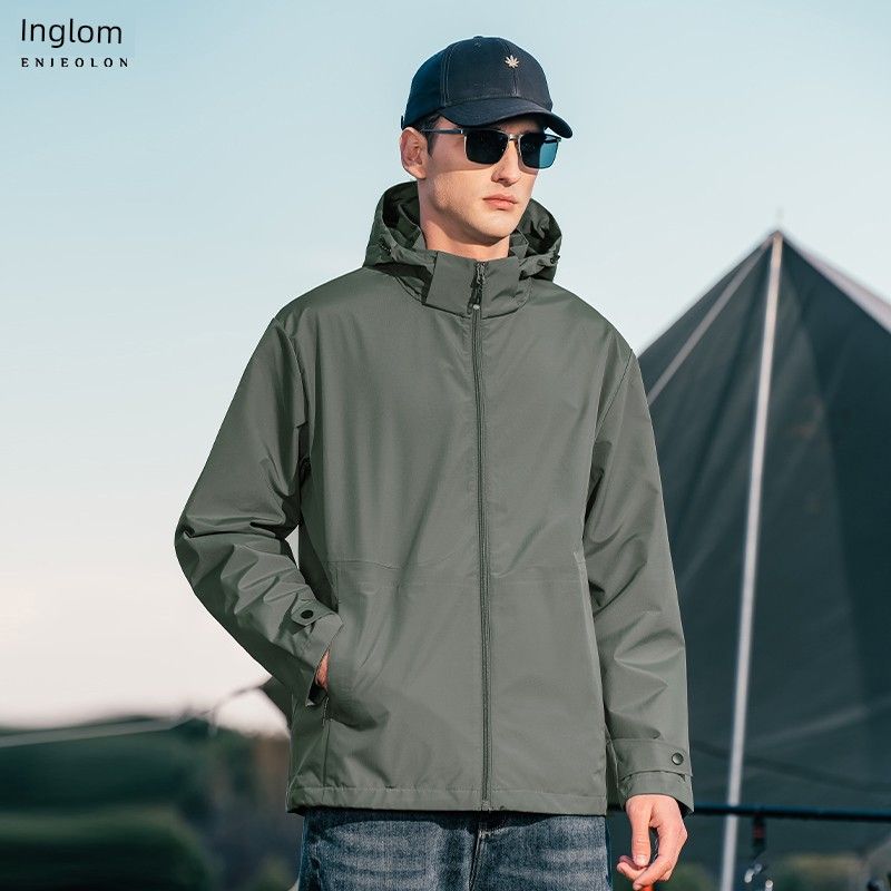 Yingjuelun Urban Style Windbreaker Jacket for Men, Autumn and Winter Detachable Hooded Windproof Casual Top, Outdoor Hiking Jacket