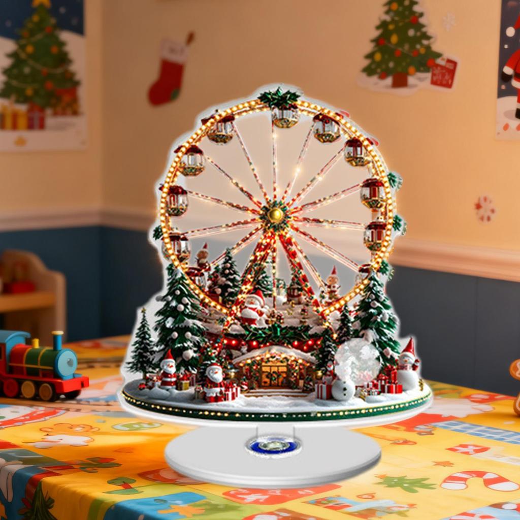 Christmas Table Decorations 2D Holiday Ferris Wheels Rotating Base Christmas Decorations Indoor With Tree Design For Tiered Tray