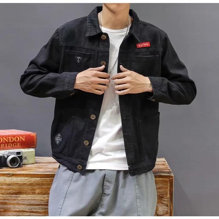 Jeansjackor för män Ny Casual Bekväm Jean-jackor med flera fickor Tunn Pilot Cargo-jacka för män