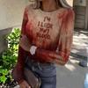 Womens Halloween Print Long Sleeve T Shirt Slim Fit Round Neck Casual Stretchy Basic Top for Autumn Winter
