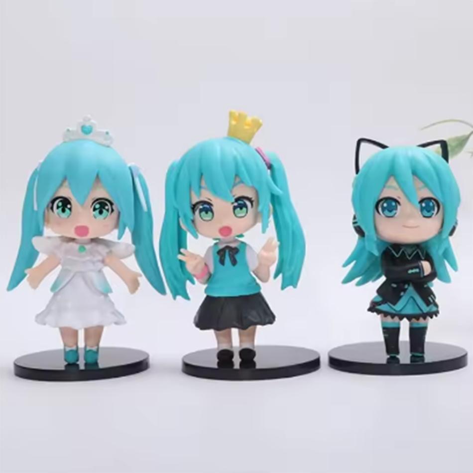 Anime New Hatsune Miku Figure Mini Character Ornaments Kawai Pink Green Hatsune Home desk Decoration Adult Toy kid Birthday Gift