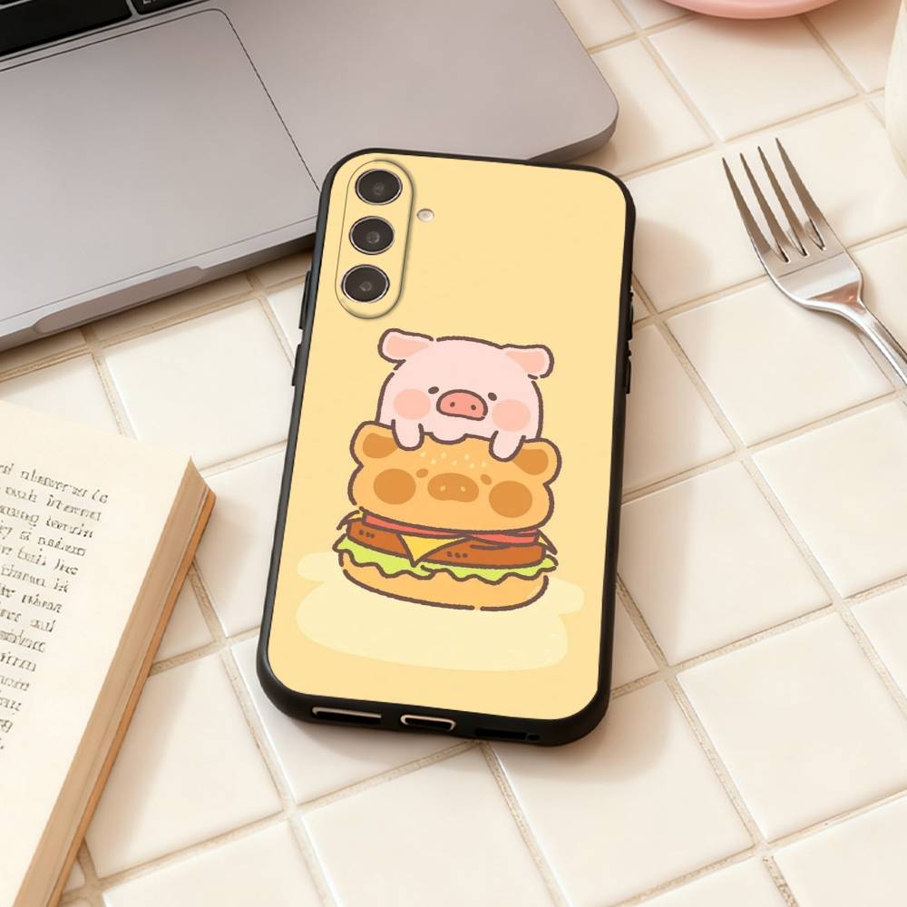 LuLu the piggy phone Case For Samsung Galaxy A73,A72,A71,A70,A53,A52,A51,Others Soft Black Shell
