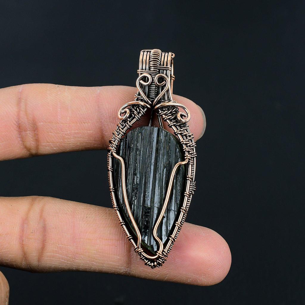 Handmade Copper Wire Wrapped Black Tourmaline Pendant – Healing Crystal Jewelry for Men & Women
