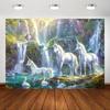 Magical Forest Tapestry Party Background Fairy Tale World Polyester Wall Hanging Rainbow Waterfall Fantasy Animal Decor
