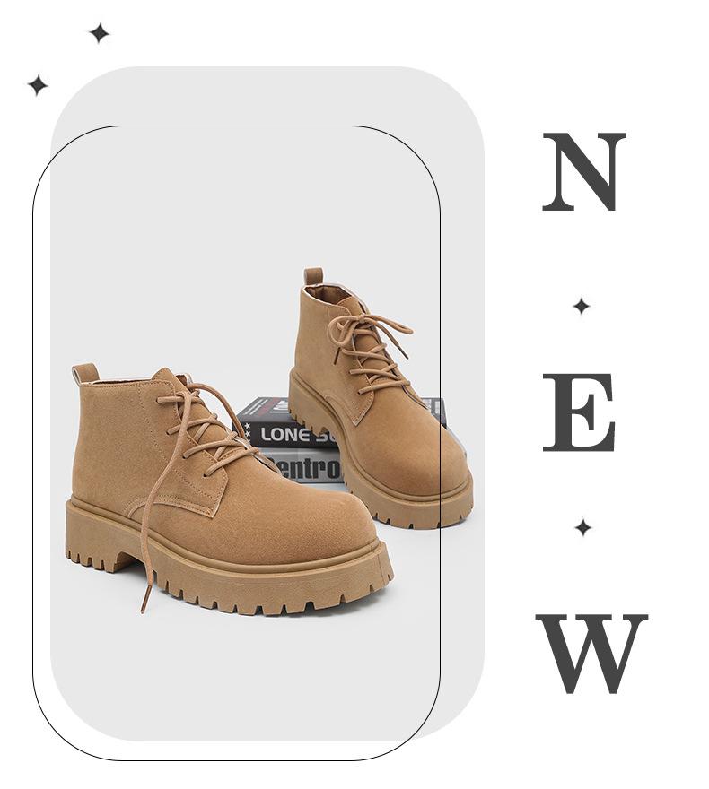 Derby shoes autumn high-top thick-soled big-headed Martin boots retro flip fur tooling fashionable flowing big yellow boots