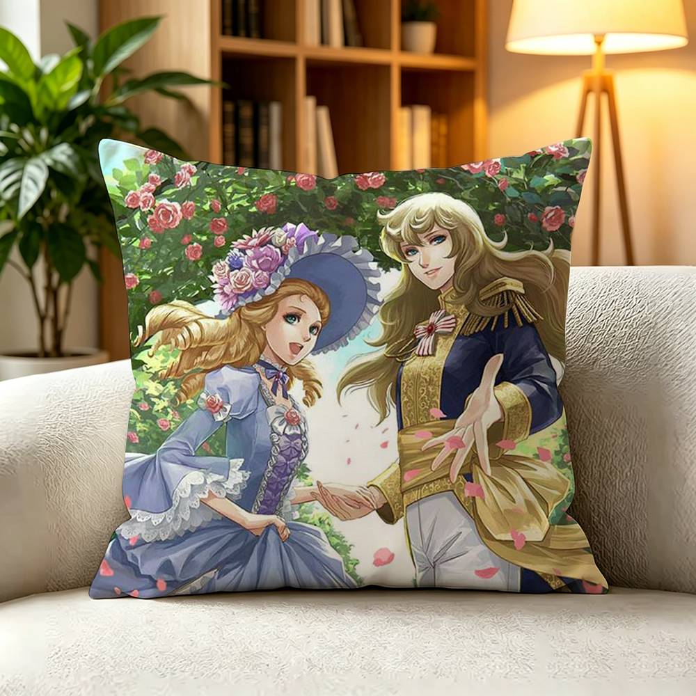 VVintage French Rococo Manga The Rose of Versailles  Pillow Case Square DoubleSided Sofa Cushion Cover Bedroom Bedside Pillow