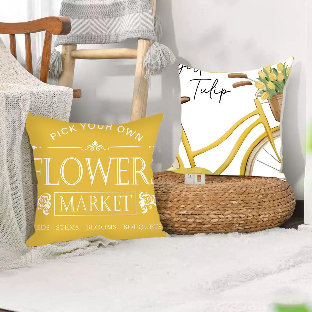New Yellow Letter Creative Flower Tulip Pillowcase Bedside Sofa Cushion Pillowcase