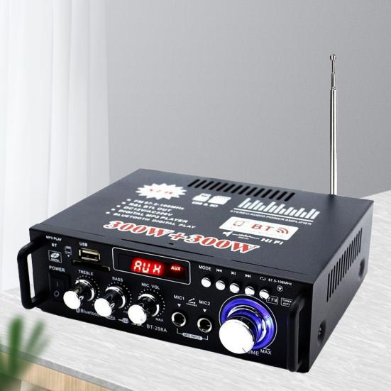 BT-298A Amplificador de Potência Display 2 Canais 12V/220V Prático Cristal Líquido 600W HiFi Compatível com Bluetooth 5 Áudio