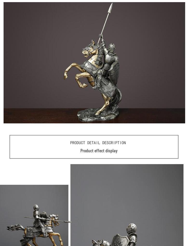 Nordic Luxury Knight and Horse Ornament: Elegant Chinese Style Decor for Living Room or Office