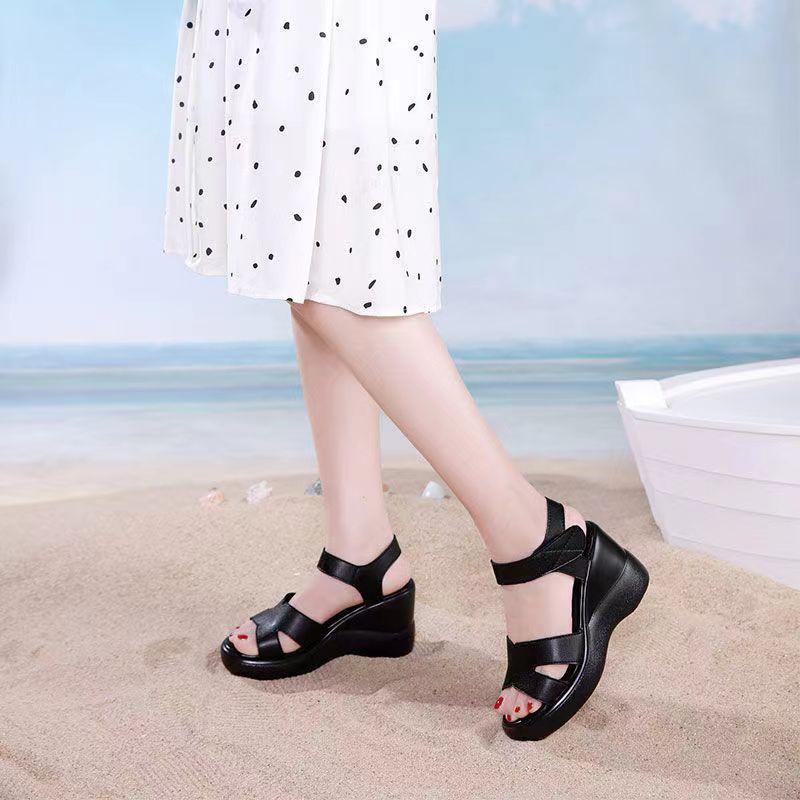 Foreign Trade New 2024 Wedge Heel Sandals Waterproof Table Middle-aged Heightened Thick-soled High-heeled Women's Fish Mouth Shoes