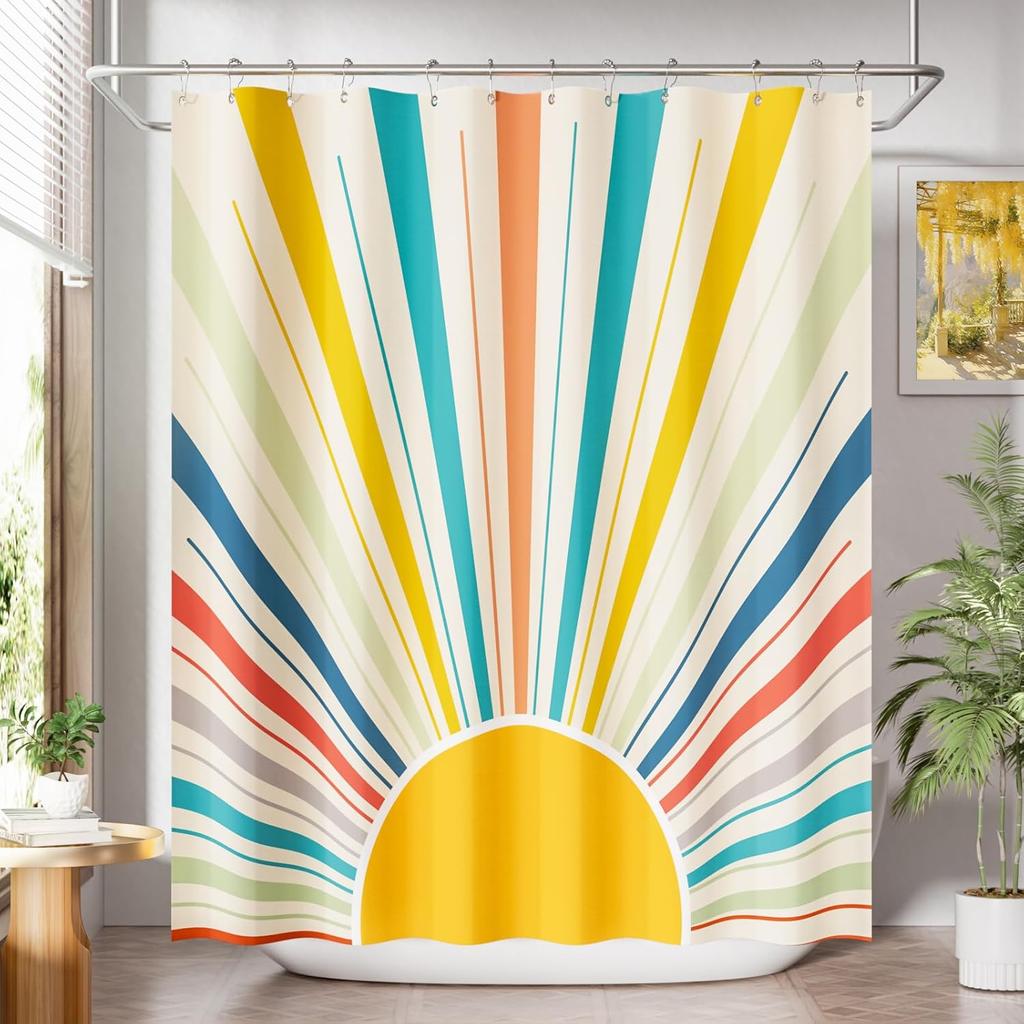 Shower Curtain Blue,Washable Cloth Ombre urtain Hooks, Rustic Waterproof Dark Sea Blue Farmhouse Shower Curtains for Bathroom
