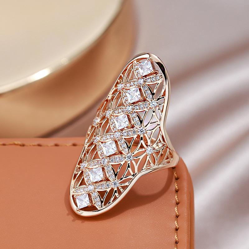 Unique  Rose Gold Big Ring For Women Fashion Natural Zircon Engagement Wedding Party Daily Fine Jewelry  New