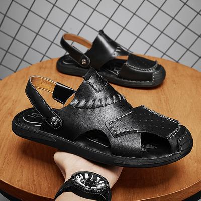 Sandales pour Hommes Cuir Véritable Été Respirantes Sandales Romaines Antidérapantes Sandales de Plage d'Extérieur Chaussures de Créateur Faites Main Mocassins