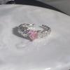 Sweet Pink Diamond Heart Adjustable Ring - Cool, Elegant, Inlaid Gems, High-End Design
