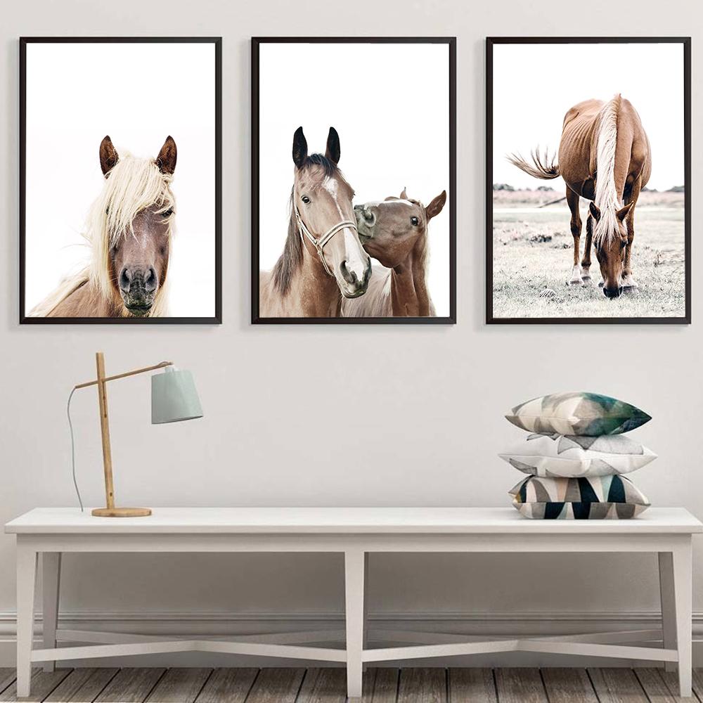Horses Wall Art Canvas Posters and Prints Minimalist Animal Painting Picture for Living Room Modern Home Decoration