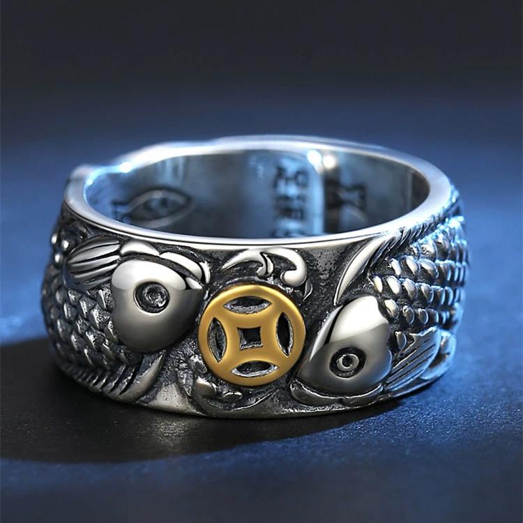 Lucky Transshipment, More Than Every Year, Ring Retro Ethnic Style Opening Adjustable Men's Personality Trendy Plating S999 Sterling Silver