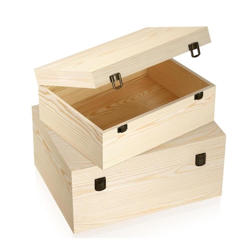 DIY Unfinished Wood Storage Box Large Unfinished Wooden Box with Hinged Lid and Front Clasp for Arts Gifts Jewelry 1 3070₽